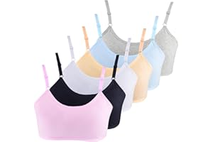 DASHUAIGE 6 Pack Sports Bra for Girls, Cotton Training Crop Bras with Adjustable Strap Seamless Sports Underwear, Teenage Girls Crop Top for 10-16 Years