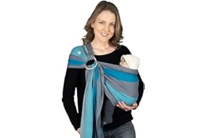 Hoppediz Ring-Sling, Porte-bébé pour les Nouveau-nés et Bébés, Écharpe de portage avec deux anneaux en aluminium, 0-36 mois, 3-20 kg, Brighton