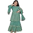AJ DEZINES Kids Ethnic Wear Georgette Motif Printed Kurta Sharara Set for Girls
