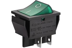 CABLEPELADO – Interruptor basculante DPST de 4 pines | Interruptor de 4 terminales | 16A 250VAC | Luz verde