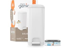 Diaper Genie Select Pail is Made of Durable Stainless Steel and Includes 1 Starter Square Refill That can Hold up to 165 Newborn-Sized Diapers.
