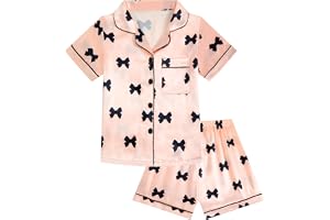 JiAmy pyjamasset för flickor, rosett, tryck, barnpyjamas 8-12 år