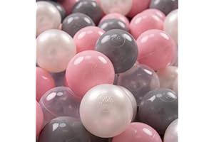 KiddyMoon 300 ∅ 7Cm Bolas Colores De Plástico para Piscina para Niños, Perla/Gris/Transparente/Rosa Claro