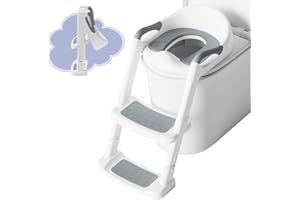 DEANIC Adaptador WC Niños Con Escalera, Reductor WC Niños De 2 a 8 Años, Orinal Portatil Niños Plegable con Reposabrazosy/PU Almohadillas Bebe (Gris)