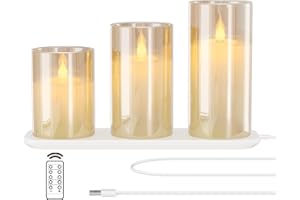 EXTSUD Bougies LED Sans Flamme Rechargeable avec Station de Charge et Télécommande, Lot de 3 Bougies Décoratives Clignotante en Verre avec Minuterie pour Fête, Anniversaire, Mariage (Marron)