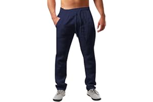 Runcati, Pantaloni da Uomo in Lino, in Tinta Unita, Leggeri, con Taglio Largo, Coulisse, per Vacanze, Spiaggia, Uso Quotidiano