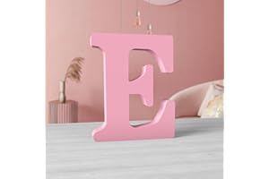MeteoraPrime Lettres en Bois Rose 15 cm Lettres en Bois Non Finies pour Décoration Murale Lettres Décoratives Debout Lettres Rose en Blocs pour Décoration Murale pour Projets (E)