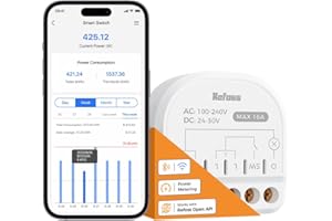 Refoss Module Relais Interrupteur connecté WiFi 16A (FIL NEUTRE REQUIS), Interrupteur Intelligent avec Surveillance Énergétique Compatible avec Home Assistant, Alexa et Google Home