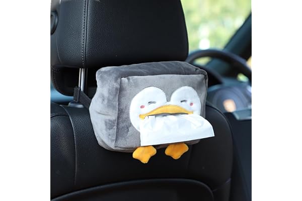 WISKA Car Tissue Box Holder for Car Animal Faces Cute Cartoon Multifunctional Portable Car Tissue Paper Holder for Car Interior Decoration Accessories (Grey)