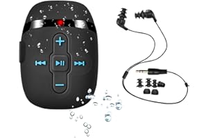 SEWOBYE 8GB de Acuatico Natación Reproductor de mp3 con Auriculares de Cable Corto (3 Tipo swimbuds),MP3 Running Auriculares Sumergibles, Shuffle característica (Black)…