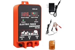 AUSTUFF Electric Fence Energiser, 3.5 Joules 6.2 Miles,Input 12V Output 8 KV or 12KV, with Remote Control, High Voltage Pulse Controller for Livestock,Large Animals,Horse,Keep Out Predators (Without Alarm)