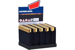 GeDi - Box 50 Pezzi Accendini Elettronici Ricaricabili Soft Touch Neri con Finitura Oro – Accensione a Scatto, Eleganti per Locali, Eventi, Feste, Addio al Celibato Nubilato