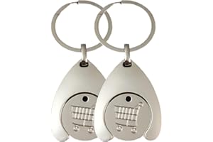 KUOXAN 2 Pcs Trolley Token, Portable Shopping Trolley Tokens Keyring, Stainless Steel Quarter Holder Keychain Mini Aluminum Alloy Key Ring Unlock Release Key for Grocery Shopping Cart