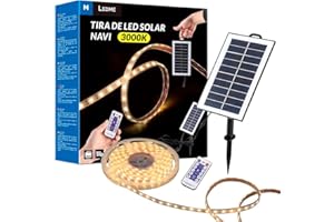 M Ledme - Zewnętrzna solarna listwa LED do ogrodu 5 metrów z pilotem, wodoszczelna IP68, 300 diod LED, ciepła biel, z zestawem instalacyjnym do paneli słonecznych, do ogrodu, domu, dekoracyjna