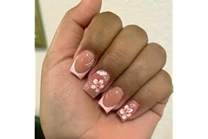 CharmBurst 24PCS Kleine Quadratische Press On Nails Fingernägel, Kreative Blühende Blumen Fake Nägel, Kunstnägel zum Aufkleben, Short Falsche Nägel, Falsche Nagelspitzen