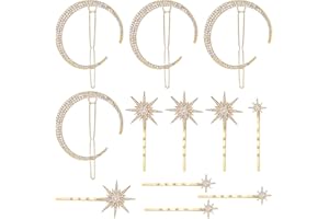 PAOTXPUM 12 PCS Star Moon Hair Pins Rhinestone Star Moon Hair Clips Vintage Decorative Bobby Pin Alloy Moon Hair Barrettes Retro Stars and Moon Shape Hair Clip Bride Wedding Hair Accessories for Women Girls