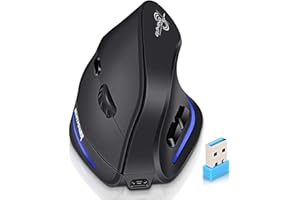 ECHTPower Souris Verticale sans Fil, 2.4GHz Rechargeable Souris Ergonomique, Mouse Verticale Droitier DPI Réglable, Interrupt