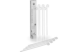 Buddy's BBQ - Grillspieße/Schaschlikspieße, 12 Spieße, BBQ Spieße, Grillen, Kochen, Fleisch, Fisch, Gemüse, wiederverwendbar, 30 cm Länge, Edelstahl, Flachmaterial, mit Ringgriff