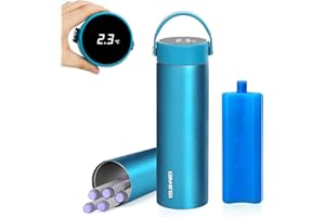 YOUSHARES Pochette Isotherme Insuline, 48H Bouteille Isotherme Stylo d'Insuline Voyage Affichage de la Température avec Glacière, Boîte Réfrigérée Transport Médicament pour Diabétique Seringue, Bleu