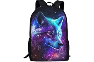 Showudesigns Galaxy Wolf School Backpack for Boys Elementary Small Rucksack for Walking Outdoor Sport Kids Children Shoulder Bag Bookbags Purple Star Space