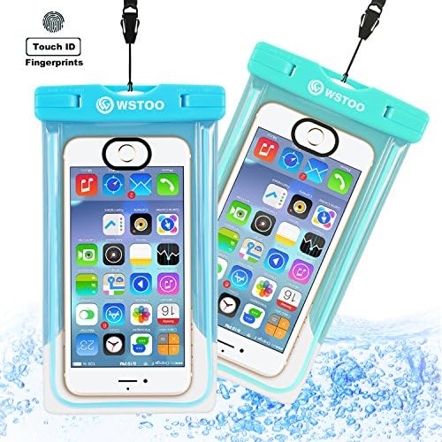 WSTOO Universal Waterproof Case With Armband and Touch ID Fingerprint,IPX8 Waterproof Phone Pouch For iPhone8/8plus/7/7plus/6s/6/6s plus Samsung galaxy s8/s7 (2-Pack) (Sky blue + light blue)