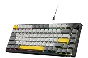 AJAZZ AK820 75% TKL Teclado mecánico con Cable,Hot-Swap,Teclado para Juegos con Montaje de Junta,Retroiluminación RGB,82 Teclas con Perilla de Volumen CNC,Espuma Poron,Teclas PBT para Win/Mac-Gris