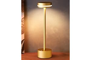 FUNTAPHANTA LED Battery Operated Cordless Table Lamp with Touch Sensor, Aluminum Lamp Body, 3 Level Dimming, 4000mAh Rechargeable Battery, 3000K Warm Light, for Dining Table (Gold)