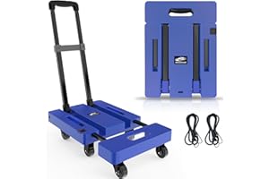 SOLEJAZZ Carro Plegable portátil, camión de Mano Plegable para moverse, Carrito de Equipaje de 500 Libras con 6 Ruedas y 2 Cuerdas elásticas para Equipaje, Viajes, mudanza, Uso de Oficina, Azul