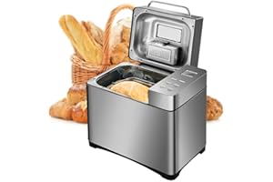 WSIKGHU 650W Brotbackautomat aus Edelstahl Brotbackautomat 19 Programme 1000g Edelstahl Brotbackmaschine Automatische Brotmaschine Brotbackautomat mit Timer (15-Stunden-Timer)