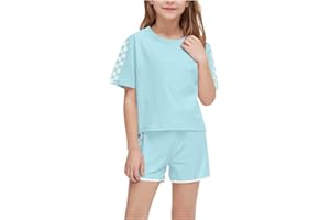 XINYUNZU Sports Suit, Girls' T-Shirt and Shorts, Summer Clothing Set, Tracksuit, Jogging Suit, 2-Piece Outfit, Sports Top with Sports Trousers, Short Activewear, Casual Clothes, Clothing Sets for