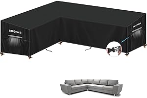 SIMPHAUS Pokrowiec na meble ogrodowe w kształcie litery L, pokrowiec na sofę, wodoszczelny, w kształcie litery L, pokrowiec na sofę rattanową, odporny na działanie promieni UV, tkanina Oxford 420D,
