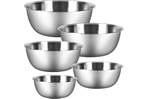 Chuner Juego de 5 cuencos para mezclar de acero inoxidable en 5 tamaños (0,7 L, 1,2 L, 1,8 L, 2,5 L, 3,5 L, aptos para lavavajillas, ensaladeras, aperitivos y cuencos)
