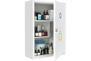 Uniclife Wall Mount Medicine Cabinet with Key Lock, Locking First Aid Cabinet, Lockable Medical Cabinet, Large Capacity Medicine Organizer, Secure Steel Wall Cabinet Metal Storage Box, White