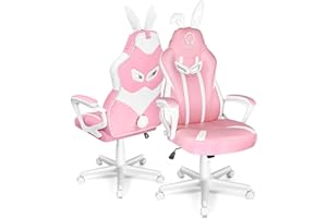 ‎JOYFLY JOYFLY Pink Gaming Stuhl Bürostuh Computerstuhl PU-Leder Ergonomische Gamer Stühle mit Süßen Hasenohren und Schwanz Höhenverstellbar Lordosenstütze(Rosa)