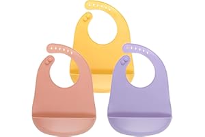 MOJINL 3 Stück Silikon Baby Lätzchen Wasserdicht Fütterlätzchen Abwaschbares Babylätzchen BPA Frei mit Auffangschale für Kleinkinder Essen und Baby Fütterung