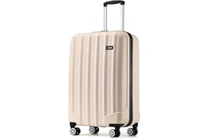 Kono 55x35x20cm Cabin Hand Luggage Super Lightweight ABS Suitcase 4 Wheels Spinner Luggage Vertical Strip Travel Trolley Case (Beige)