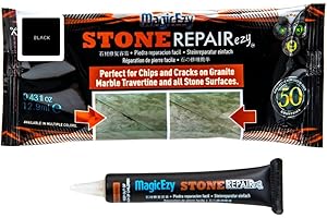 MagicEzy Stone RepairEzy (czarny): Trawertyn, wapń, granit, kwarc lub marmur zestaw naprawczy - szybko naprawia pęknięcia i odpryski - naprawa blatu roboczego - wypełniacz szwów