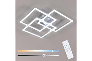 Mckalen Lampadario LED Soffitto Dimmerabile, Plafoniera LED Soffitto con Telecomando 40W 5400LM, Moderno Lampada da ED Argenteo Quadrata 3000K-6500K per Soggiorno Camera da Letto Cucina, 62CM
