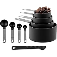 KETPOT 9 Pcs Measuring Cups and Spoons Set,4 Measuring Cups / 4 Measuring Spoons & 1 Leveler, Cup Measurements Set with Engra