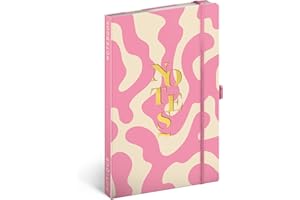 NOTIQUE Notatnik w linie z gumową taśmą 13 x 21 cm ok. A5, designerski notatnik w twardej oprawie, notatnik, dziennik, pamiętnik dla dorosłych, kobiet (różowy)