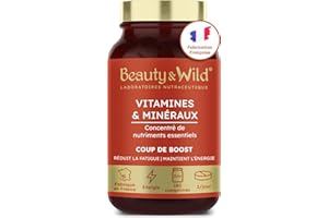 Multivitamines et Minéraux | Zinc, Magnésium, Sélénium, Vitamine C, A, E | Anti-fatigue, Énergie, Vitalité | Cheveux et ongles | Made in France | 180 comprimés | Beauty & WILD
