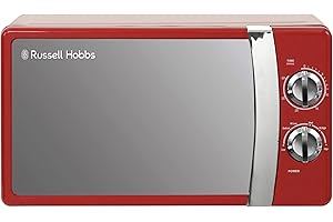 Russell Hobbs RHMM701R Manuelle Solo-Mikrowelle mit 5 Leistungsstufen, Klingelton und Timer, Auftaufunktion, einfache Reinigung, 17 L, 700 W, Rot