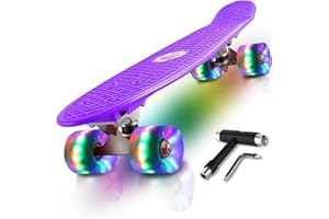 CUTEMELO Monopatín Skateboard Completo Niños con 4 Ruedas LED para Niño y Niña Penny Board Mini Cruiser de 55CM con Herramienta T de Patinete Todo-en-uno