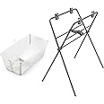 Stokke Flexi Bath (Sandy Beige) + Newborn Support + Flexi Bath Stand - Best for Newborns & Babies Up to 48 Months - Foldable, Durable & Easy to Store