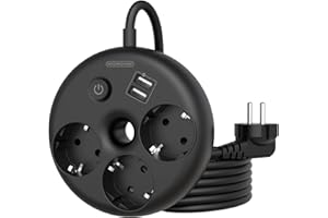 Ntonpower Bagel okrągła listwa zasilająca z wejściem USB i ochroną przed przepięciem 3 meter czarny