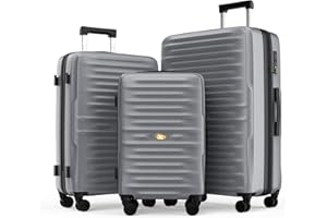 MGOB 20PC Valigia Bagaglio a Mano 40L Ultra Leggero Trolley Rigido Valigie da cabina 4 Ruote Girevoli Doppie e TSA Lucchetto 55x36x21cm, Nero (Argento, Set)