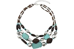 Bocar Personalized Layered Strands Turquoise Statement Chunky Necklace for Women Gifts