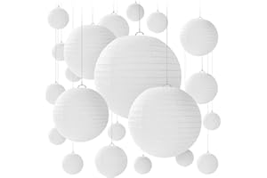 Jangostor 20 Pieza Blanco Linternas de Papel Linterna de Papel Redonda, 15 CM, 20 CM, 25 CM, 30 CM Diferentes tamaños Linternas de Papel Colgantes para Bodas Cumpleaños Celebraciones Jardín