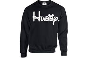 D&H CLOTHING UK Hubby Wifey Mr Mrs The King His Queen King Queen Writing Drawing Cartoon Mickey Prince Princess Crown Couples Valentines Matching Love 01 Lover Fit Jumper Sweatshirt Sweater Pullover Black