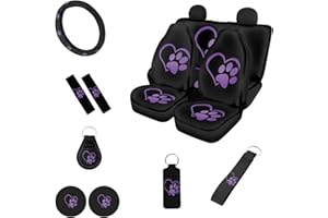 Belidome Auto-Zubehör-Sitzbezüge, Lenkradbezug, Sicherheitsgurtpolster, Untersetzer, Schlüsselanhänger, Handgelenk, Chapstick-Halter, Violett, Einheitsgröße